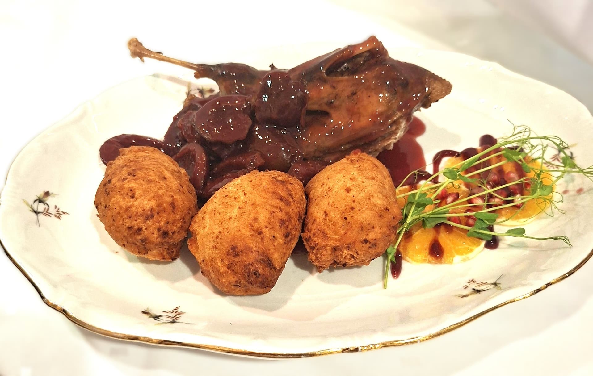 Roast duck dish served in the dining room